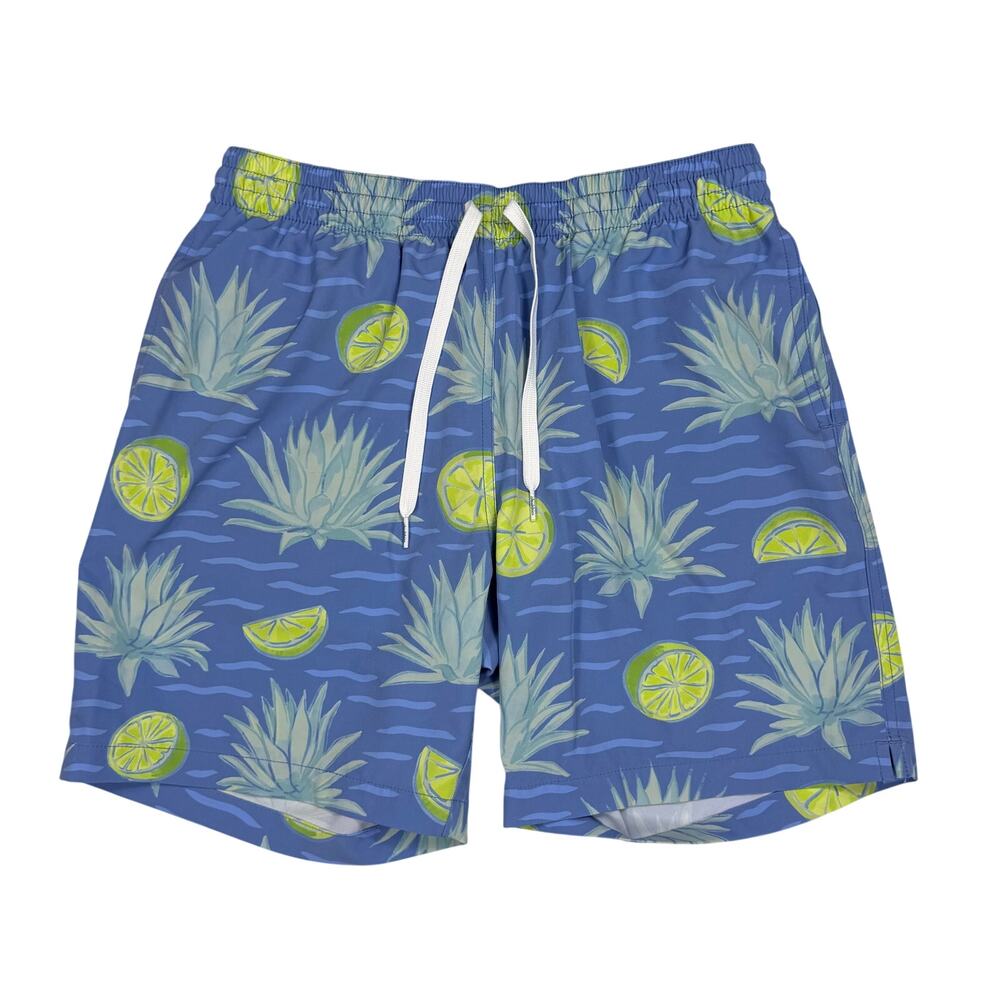 Chubbies The Salt Times Size Medium 7” Inseam Swim Trunks Blue Agave Lime Print